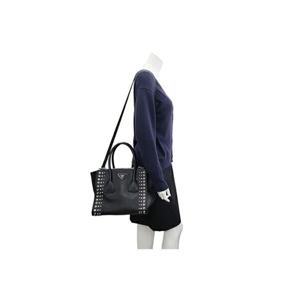 Prada Handbag Black Leather Beads Studded Crossbody Shoulder - Picture 10 of 10